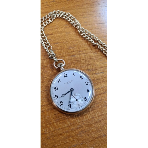 52 - 9ct Gold JW Benson Pocket Watch on a 9ct Gold Albert Chain Total Weight- 63.4g