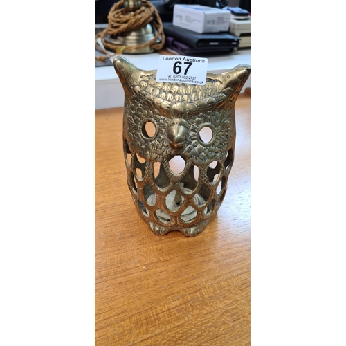 67 - Heavy Brass Lantern in the Form of an Owl