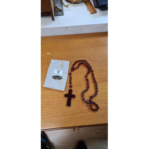 9 - Vintage Amber Necklace with Crucifix