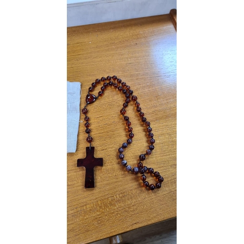 9 - Vintage Amber Necklace with Crucifix