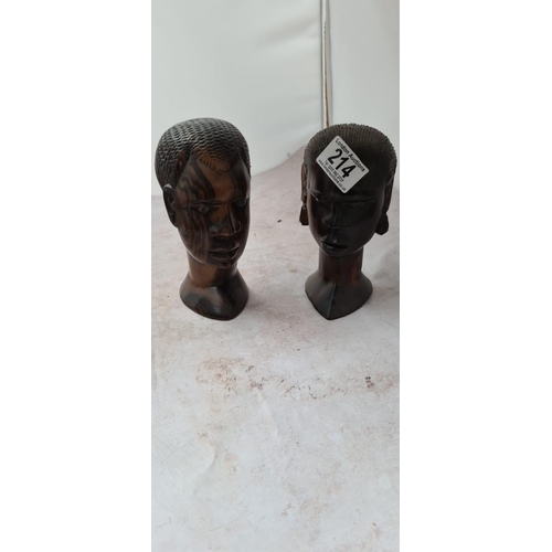 214 - 2 Carved Wooden African Busts