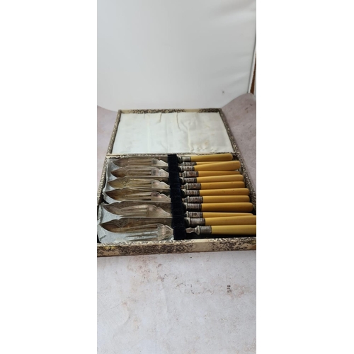 215 - Boxed Vintage Silver Plate Fish Set