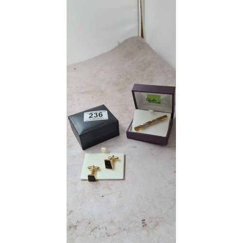 236 - Boxed Pair of Cufflinks & a Tie Clip