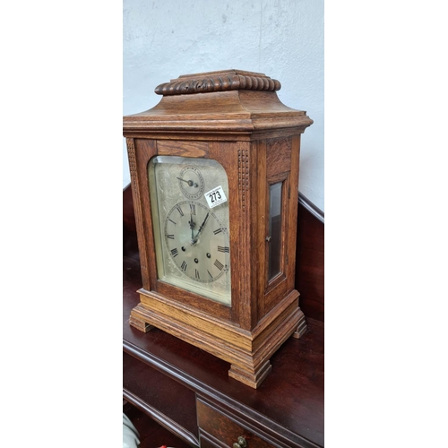 273 - An early 20th Century Gustav Becker Oak Cased Chiming Mantle Clock