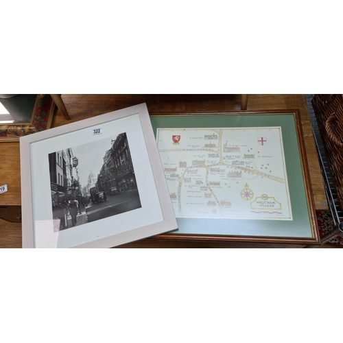 322 - Framed Photograph of London and an old Map