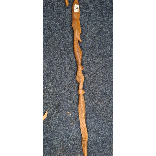 493 - Carved Wooden Walking Stick