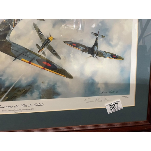 507 - Combat over the Pas de Calais Ltd Edition Print Signed by Multiple Squadron Members with  440/500