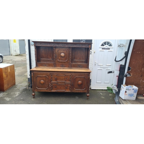 458 - Very Good Quality Solid Oak Jacobean Style Welsh Dresser