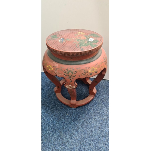 426 - Chinese Red Lacquer Low Stool/Table (33cm Wide 50cm Tall)