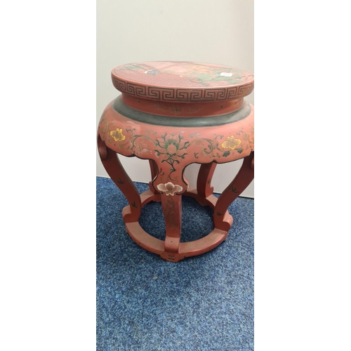 426 - Chinese Red Lacquer Low Stool/Table (33cm Wide 50cm Tall)