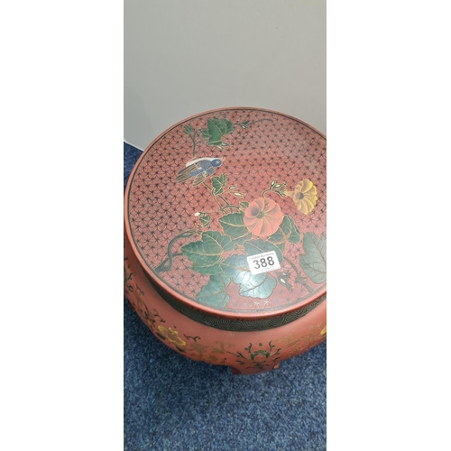 426 - Chinese Red Lacquer Low Stool/Table (33cm Wide 50cm Tall)