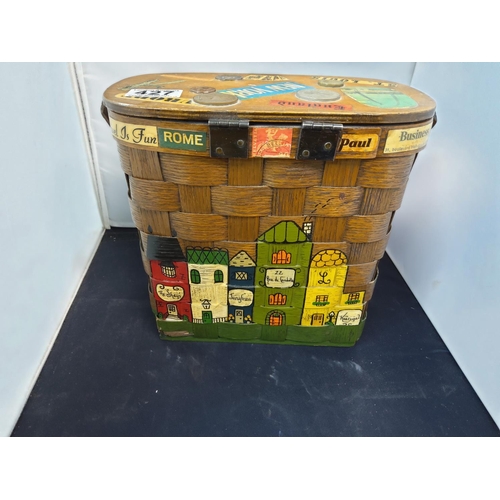 426a - Unusual Custom Made Basket with various coins, stickers etc