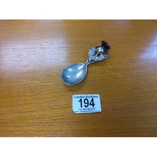 194 - Unusual Silver Caddy Spoon with Amethst