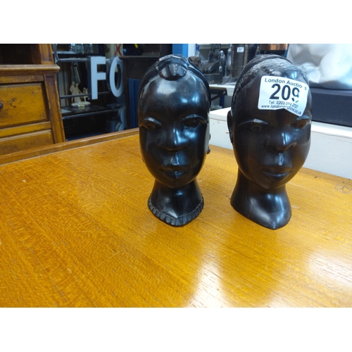 209 - 2 Carved Wooden African Busts