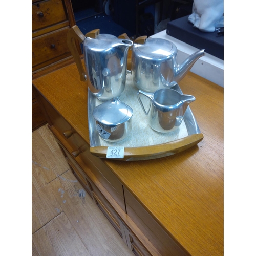 427 - Picquot Ware Mid Century Tea Set on a Tray