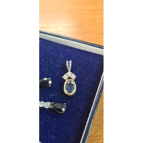 16 - A 9ct White Gold, Yellow Gold Pendant with 1 Sapphire and a Trilogy of Diamonds plus a Pair of 9ct G... 