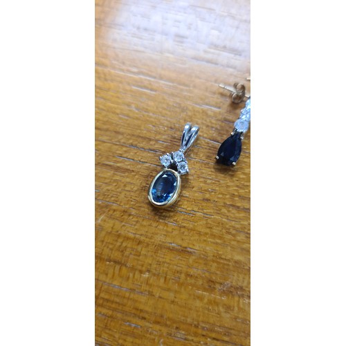 16 - A 9ct White Gold, Yellow Gold Pendant with 1 Sapphire and a Trilogy of Diamonds plus a Pair of 9ct G... 