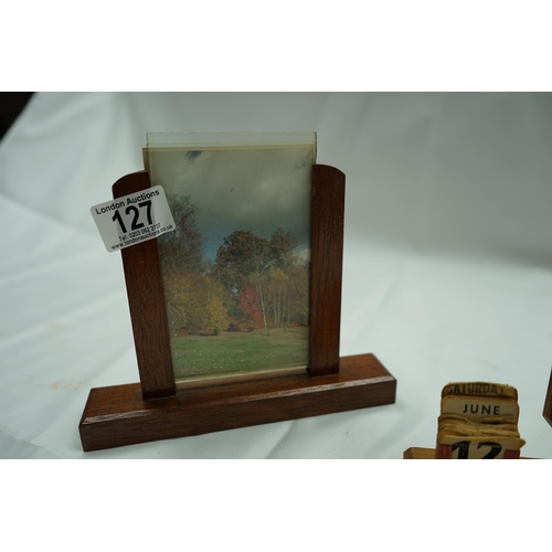 127 - Old Wooden Photo Frame and a Desk Calendar