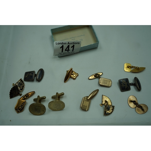 141 - Lot of Assorted Cufflinks incl. odd 9ct 2.7g Cufflink