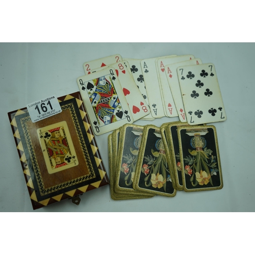 161 - Inlaid Playing Card Box and a Vintage Set of Cards