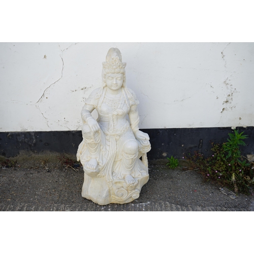 180 - A Very Detailed Heavy East Asian Carved Marble Statue of Guan Yin Goddess of Mercy (1 Metre Tall)