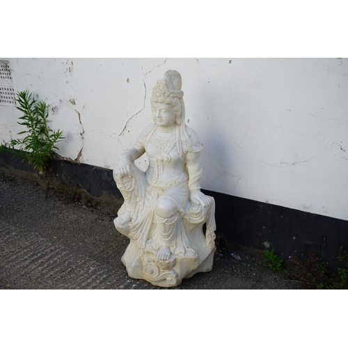 180 - A Very Detailed Heavy East Asian Carved Marble Statue of Guan Yin Goddess of Mercy (1 Metre Tall)