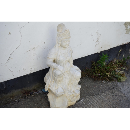 180 - A Very Detailed Heavy East Asian Carved Marble Statue of Guan Yin Goddess of Mercy (1 Metre Tall)