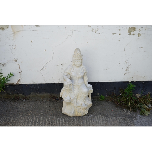 180 - A Very Detailed Heavy East Asian Carved Marble Statue of Guan Yin Goddess of Mercy (1 Metre Tall)