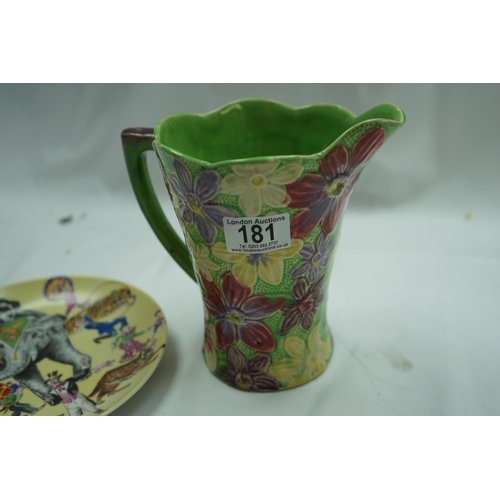 181 - Shorter Floral Deco Jug and a West German Collectors Plate