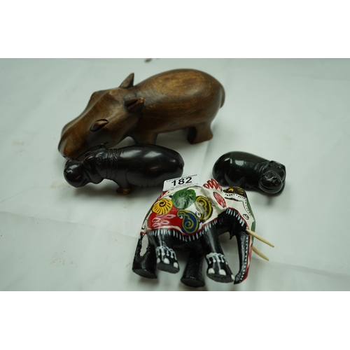 182 - Collection of Wooden Elephants