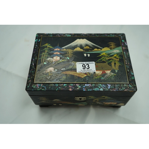 93 - Oriental Mother of Pearl Inlaid Jewellery Box with Key