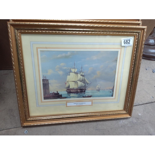 766 - 3 19th Century Lithographs in Matching Frames: Shipping in Harbour-S Colacicoo, A Busy Street-Louise... 