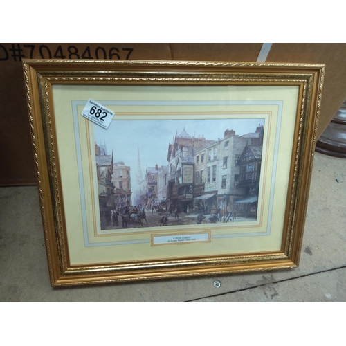 766 - 3 19th Century Lithographs in Matching Frames: Shipping in Harbour-S Colacicoo, A Busy Street-Louise... 