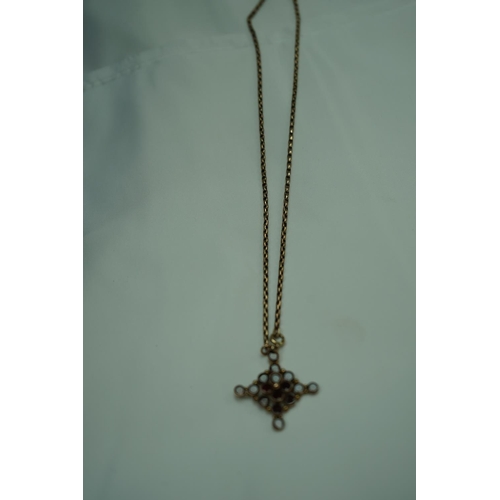 32 - Georgian Gold Garnett Cross and Necklace 13.4g Tests as 9ct Gold