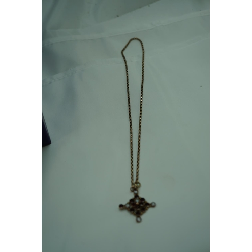 32 - Georgian Gold Garnett Cross and Necklace 13.4g Tests as 9ct Gold