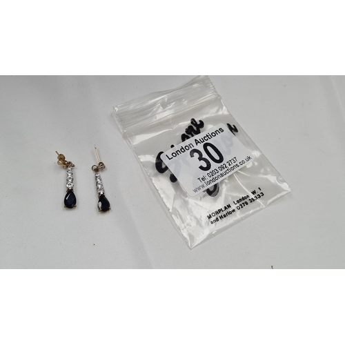 30 - Pair of Yellow & White Gold Sapphire Earrings