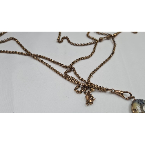 37 - Long Yellow Metal Watch Chain with a Compass Fob