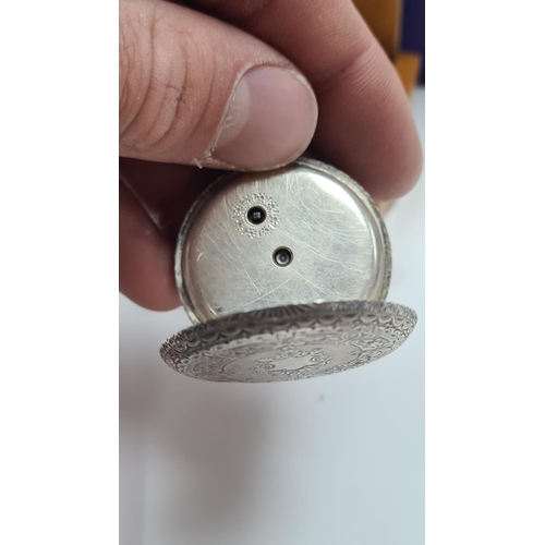 45 - 935 Silver Pocket Watch AF inside a wooden watch holder