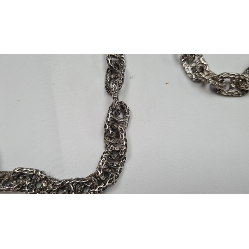 52 - Hammered Silver Chain & Bracelet Set 130g