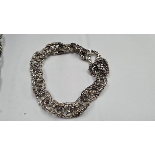 52 - Hammered Silver Chain & Bracelet Set 130g