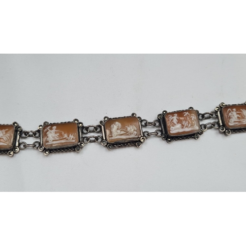 62 - Vintage 800 Silver Cameo Bracelet