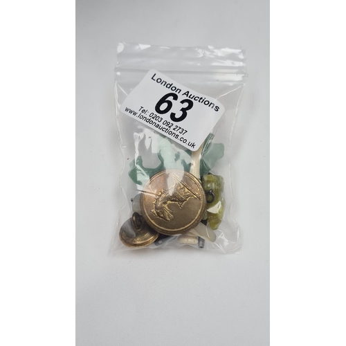 63 - Bag of Assorted Smalls incl. Jade Elephant, Buttons etc