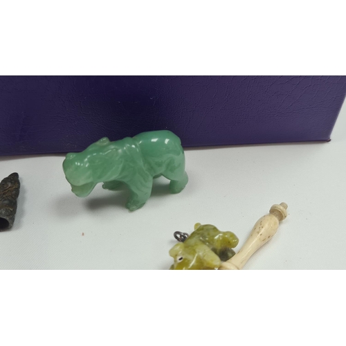 63 - Bag of Assorted Smalls incl. Jade Elephant, Buttons etc