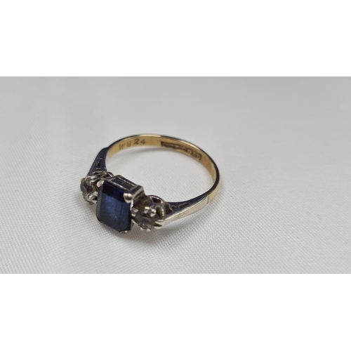 77 - 9ct Gold Diamond and Sapphire Ring 2.2g Size L