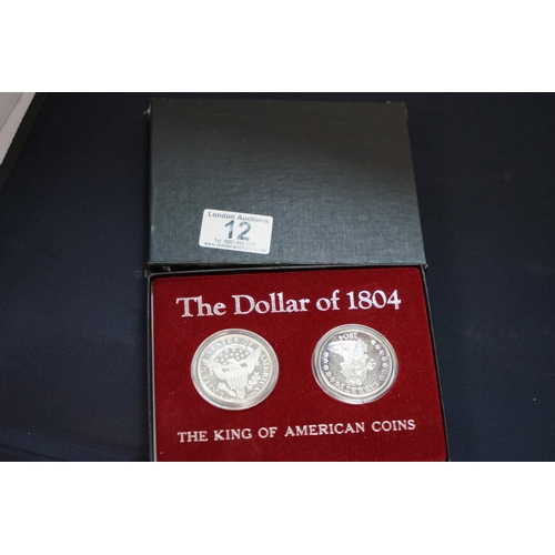 12 - Dollars of 1804 Set (Boxed) consisting of Two 1 Oz Fine silver Replica Coins