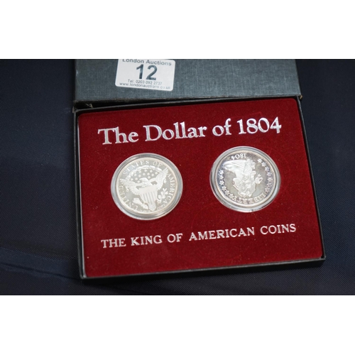 12 - Dollars of 1804 Set (Boxed) consisting of Two 1 Oz Fine silver Replica Coins