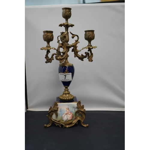 7 - Cobalt Blue Porcelain/Brass Candelabra