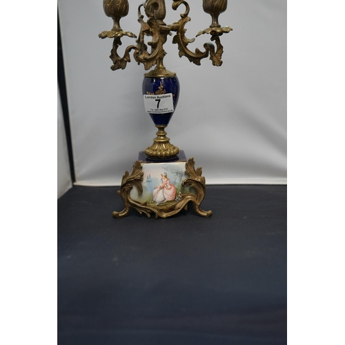 7 - Cobalt Blue Porcelain/Brass Candelabra