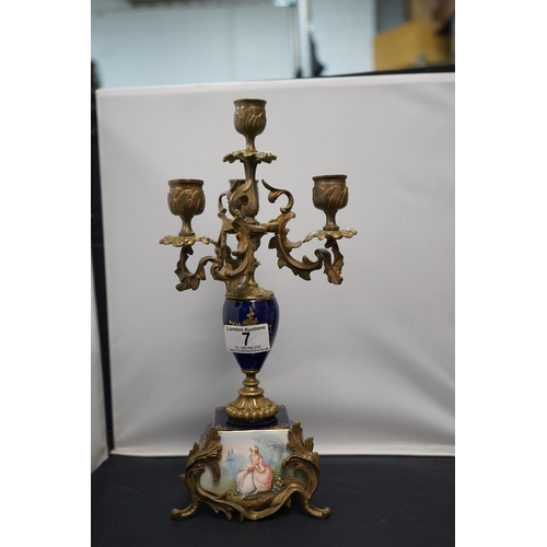 7 - Cobalt Blue Porcelain/Brass Candelabra