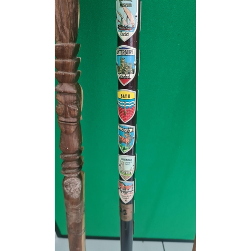 109 - 3 Vintage Walking Sticks one with Various Crests